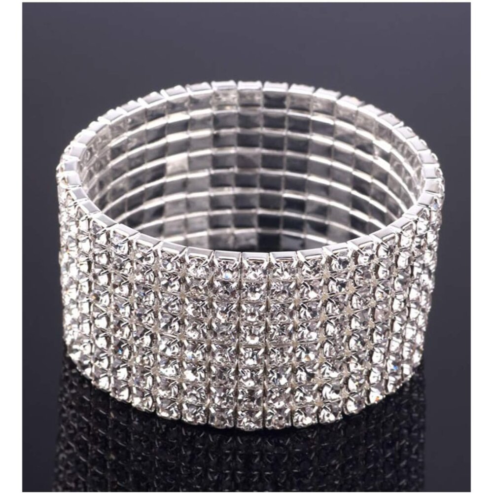 Gorgeous Silver Stackable Rhinestone Bracelets Fo… - image 6